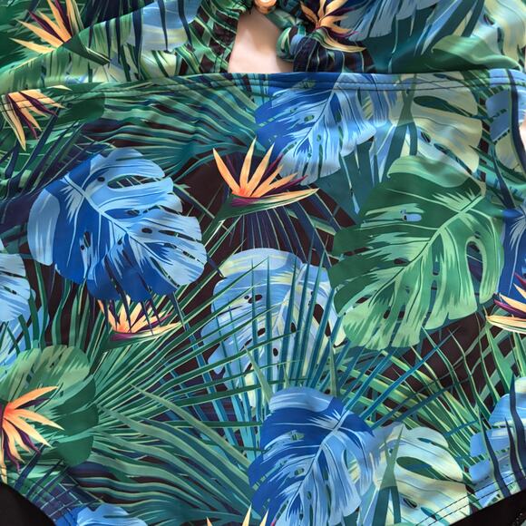 Tropical One-Shoulder Cutout Swimsuit – Palm Leaf Print with Ruffle Strap M - Picture 10 of 13